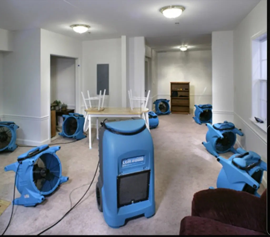 Air movers and dehumidifier setup for Water Extraction & Removal in Woods Cross